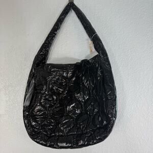NWT Free People Movement Quilted Carryall Bag In Black Patent Boho Yoga Travel